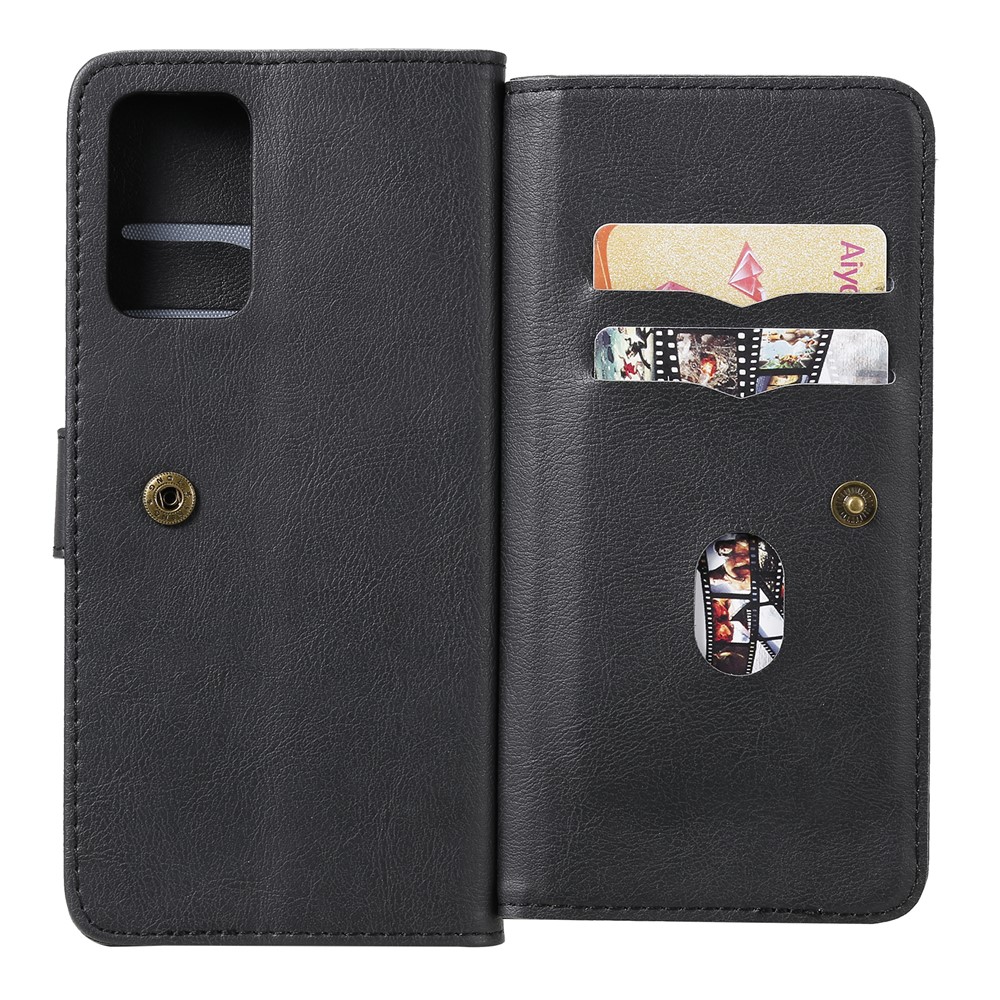 Quality Leather Wallet Design Cover for Samsung Galaxy A72 5G Multi-function 10 Card Slots Shell - Black-8