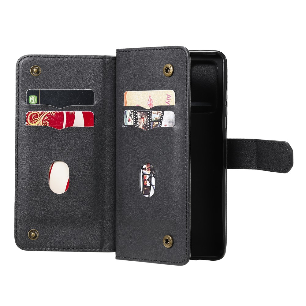 Quality Leather Wallet Design Cover for Samsung Galaxy A72 5G Multi-function 10 Card Slots Shell - Black-9