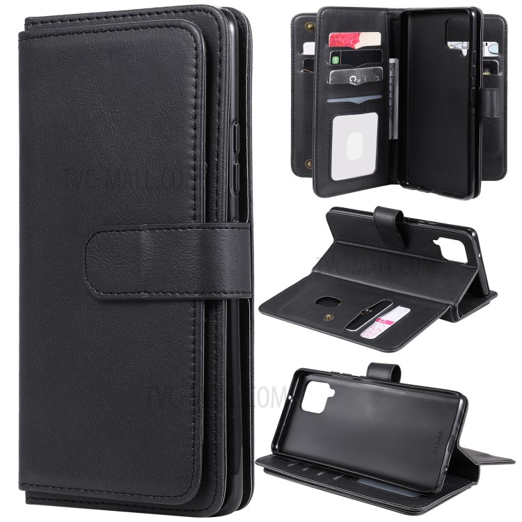 New Style 10 Card Slots Wallet Shell for Samsung Galaxy A42 5G Leather Cover - Black-1