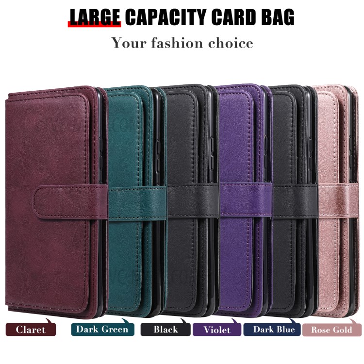 New Style 10 Card Slots Wallet Shell for Samsung Galaxy A42 5G Leather Cover - Black-15
