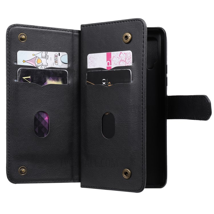 New Style 10 Card Slots Wallet Shell for Samsung Galaxy A42 5G Leather Cover - Black-8