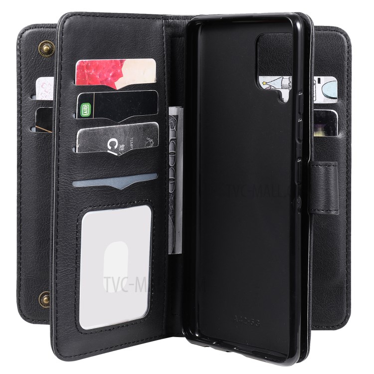 New Style 10 Card Slots Wallet Shell for Samsung Galaxy A42 5G Leather Cover - Black-9
