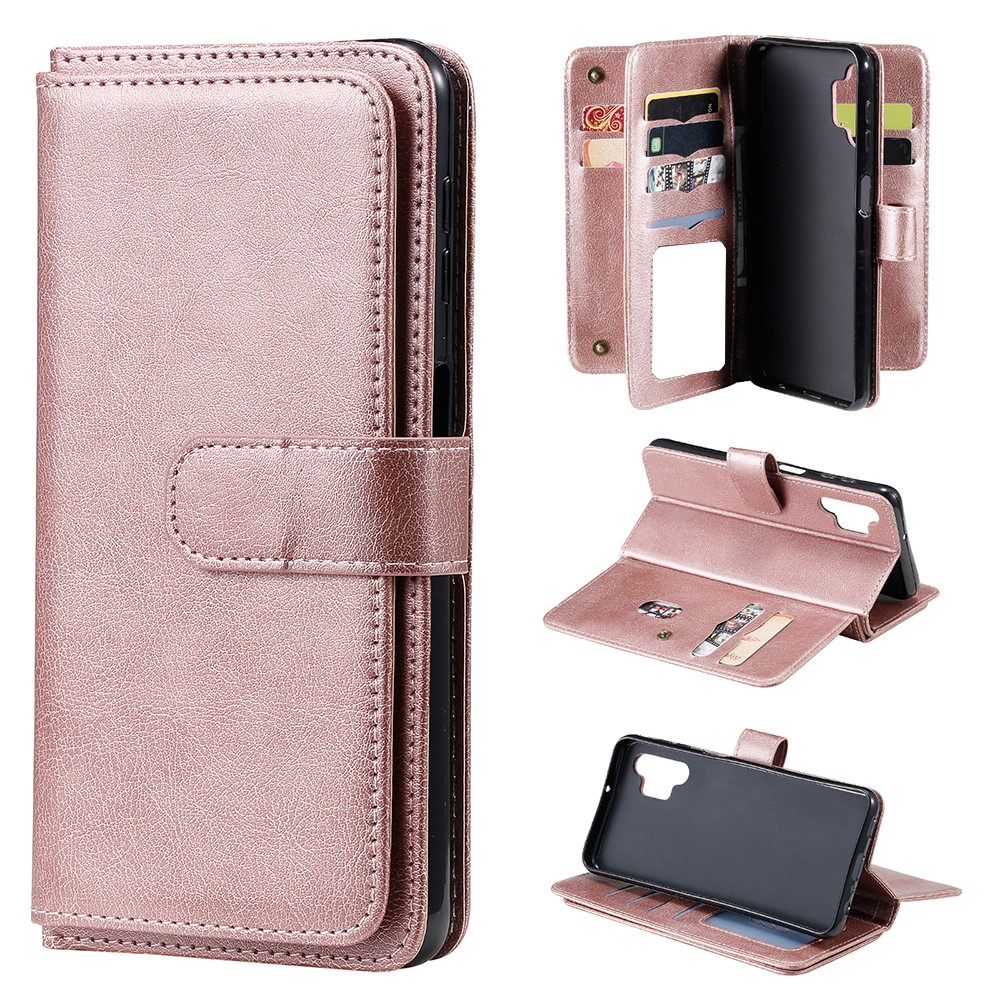 Wallet Design Multi-function 10 Card Slots Shell for Samsung Galaxy A32 5G Leather Cover - Rose Gold-1