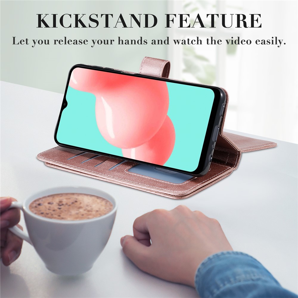 Wallet Design Multi-function 10 Card Slots Shell for Samsung Galaxy A32 5G Leather Cover - Rose Gold-13