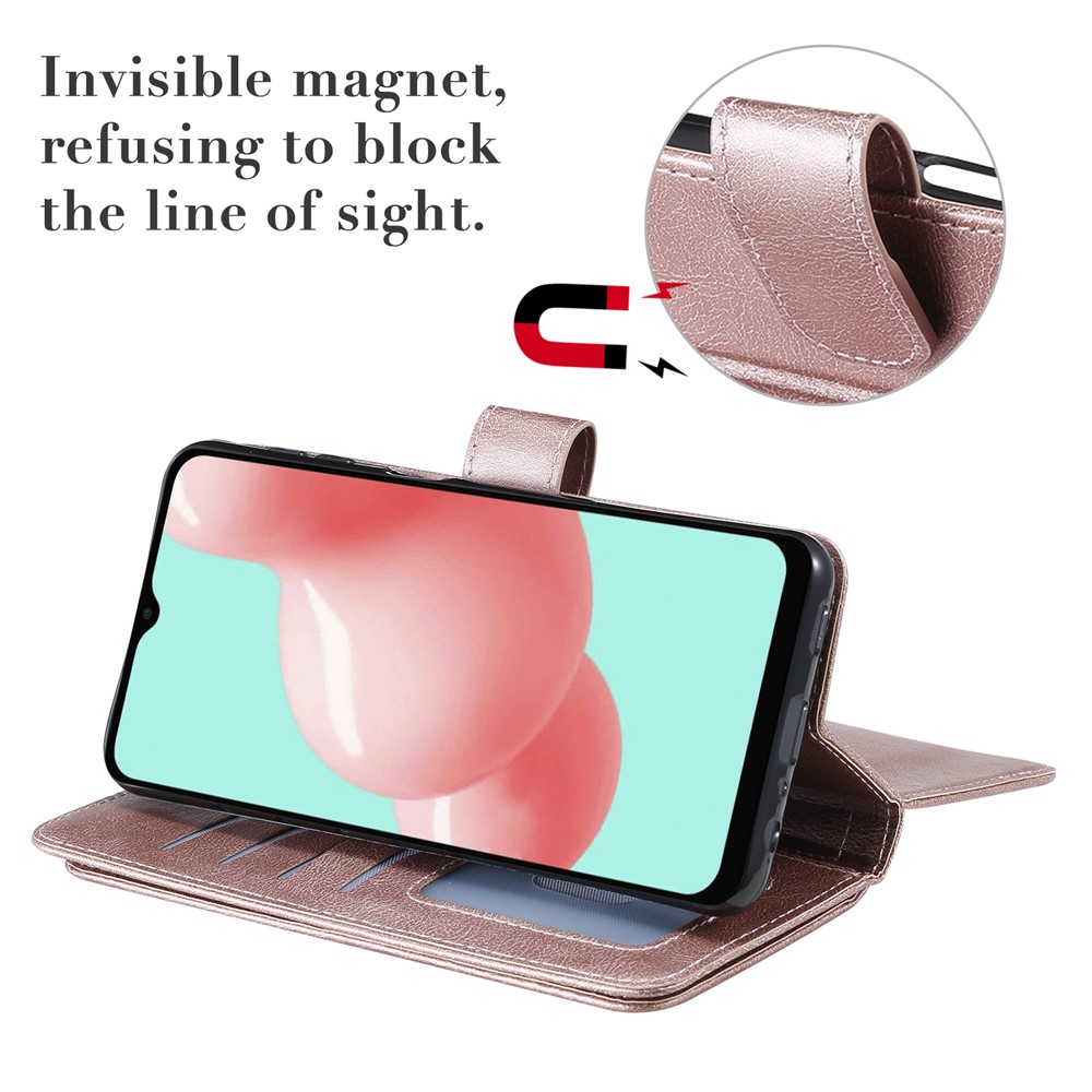 Wallet Design Multi-function 10 Card Slots Shell for Samsung Galaxy A32 5G Leather Cover - Rose Gold-15