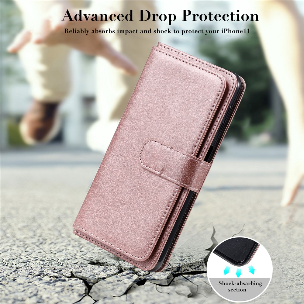 Wallet Design Multi-function 10 Card Slots Shell for Samsung Galaxy A32 5G Leather Cover - Rose Gold-16