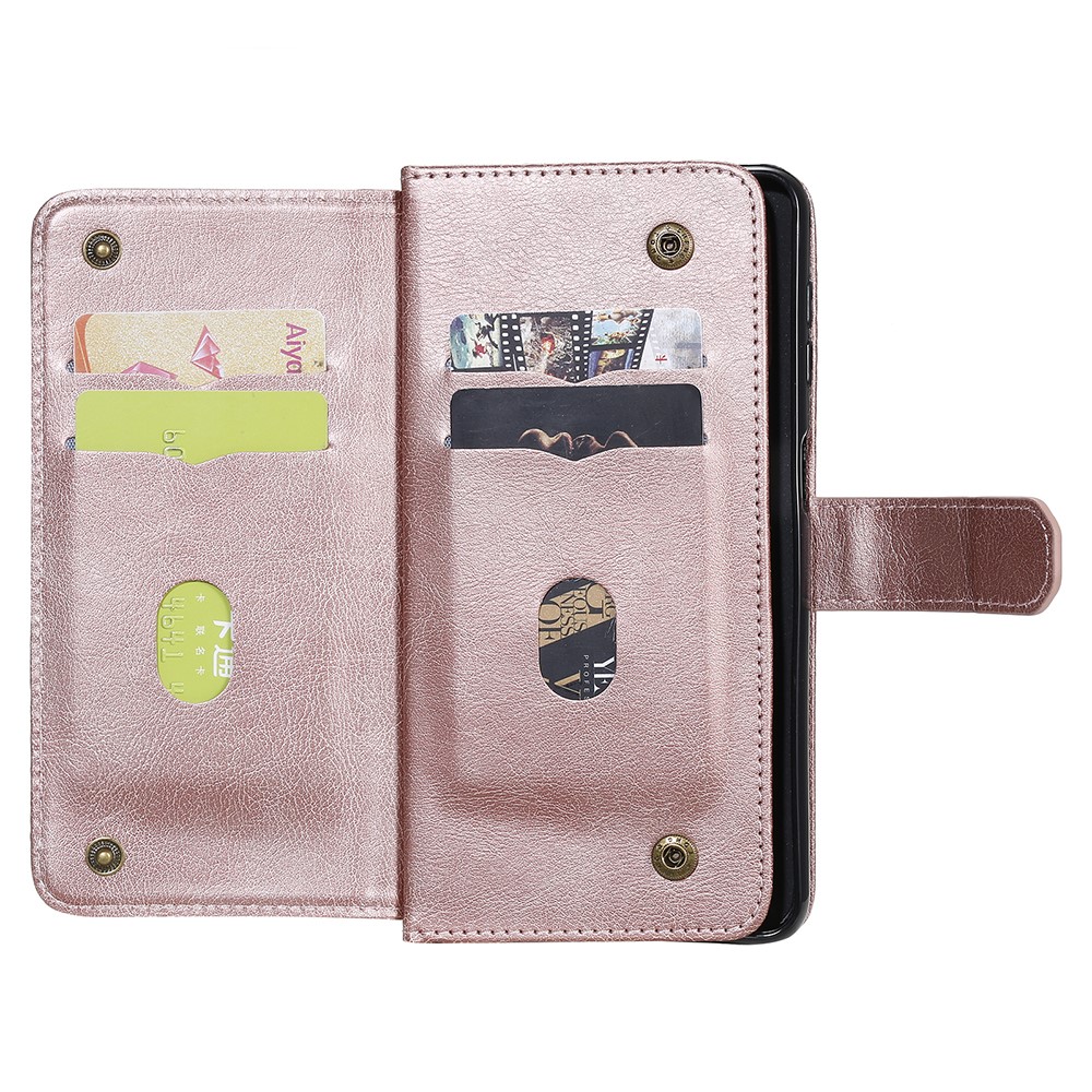 Wallet Design Multi-function 10 Card Slots Shell for Samsung Galaxy A32 5G Leather Cover - Rose Gold-5