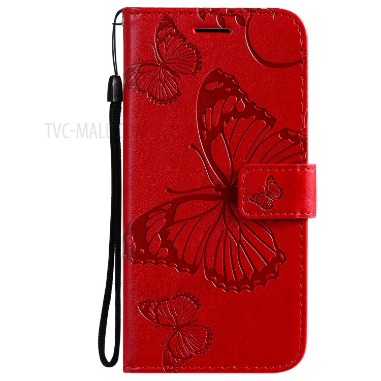 Imprinted Butterflies Flower Leather Wallet Stand Case for Samsung Galaxy S21 Ultra 5G - Red-2