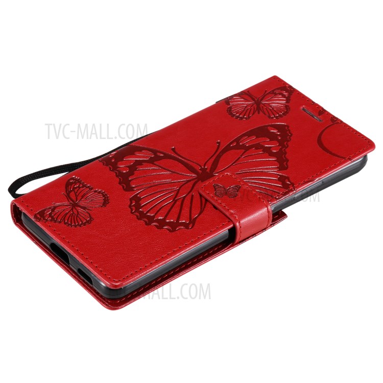 Imprinted Butterflies Flower Leather Wallet Stand Case for Samsung Galaxy S21 Ultra 5G - Red-8