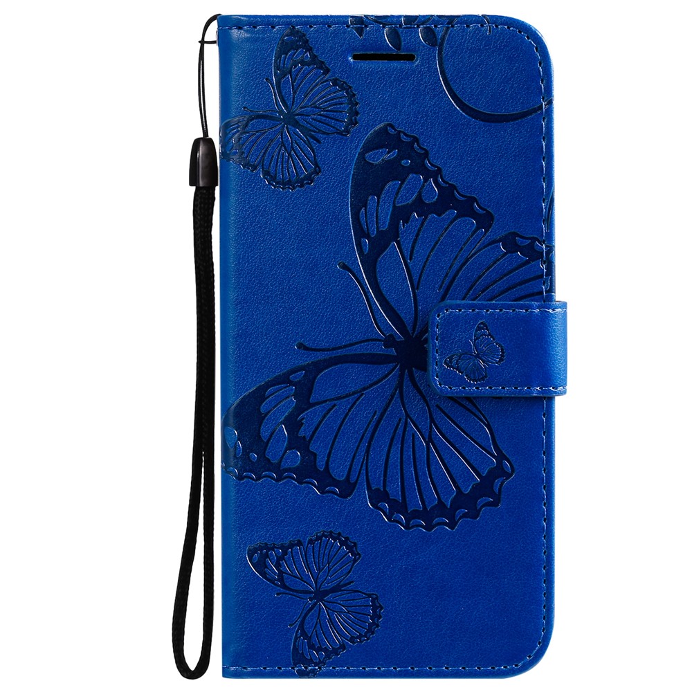 KT Implinting Flower Series-2 Отпечатанные Бабочки Цветочные Кожаные Кошельки Для Samsung Galaxy S21 4G/5G - Синий