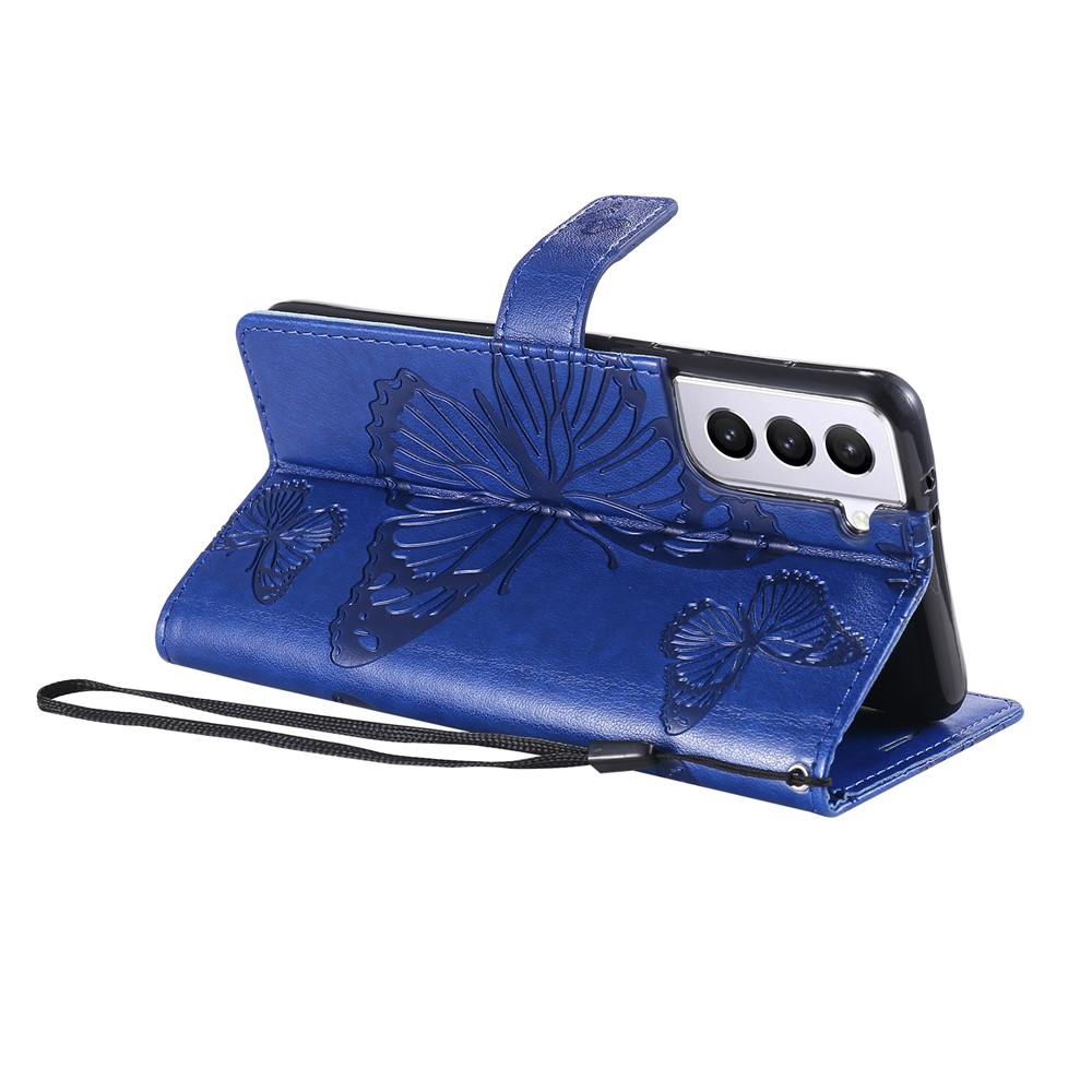 Imprinted Butterflies Flower Leather Wallet Stand Case for Samsung Galaxy S21 5G - Blue-6