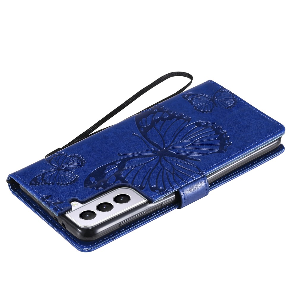 Imprinted Butterflies Flower Leather Wallet Stand Case for Samsung Galaxy S21 5G - Blue-9