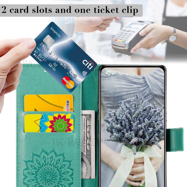 Imprint Sunflower Leather Wallet Case for Samsung Galaxy S21+ 5G - Green-11