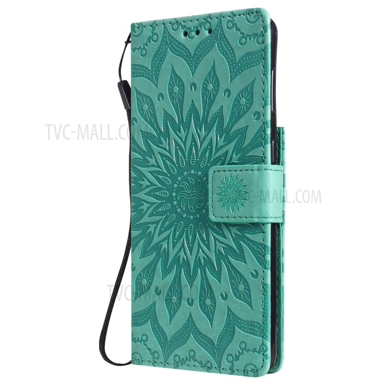 Imprint Sunflower Leather Wallet Case for Samsung Galaxy S21+ 5G - Green-3