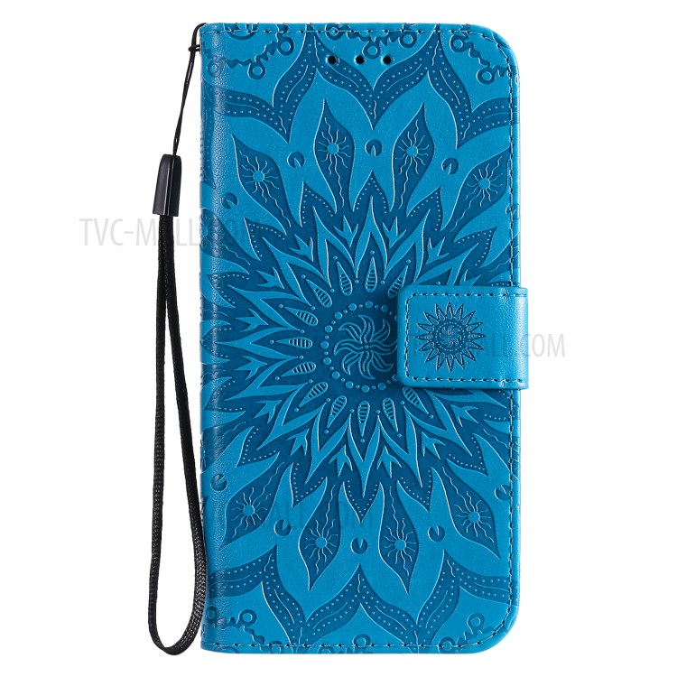 Imprint Sunflower Leather Wallet Case for Samsung Galaxy S21+ 5G - Blue-2