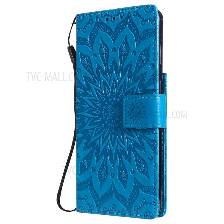 Imprint Sunflower Leather Wallet Case for Samsung Galaxy S21+ 5G - Blue-3