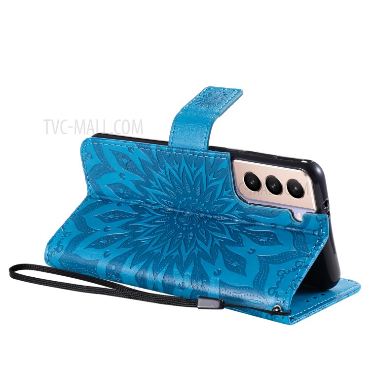 Imprint Sunflower Leather Wallet Case for Samsung Galaxy S21+ 5G - Blue-6