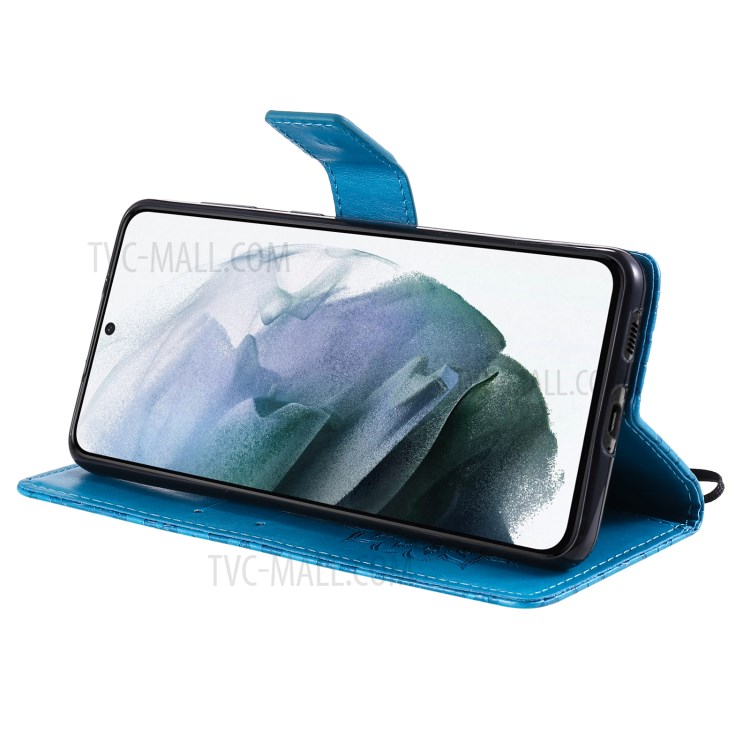 Imprint Sunflower Leather Wallet Case for Samsung Galaxy S21+ 5G - Blue-7