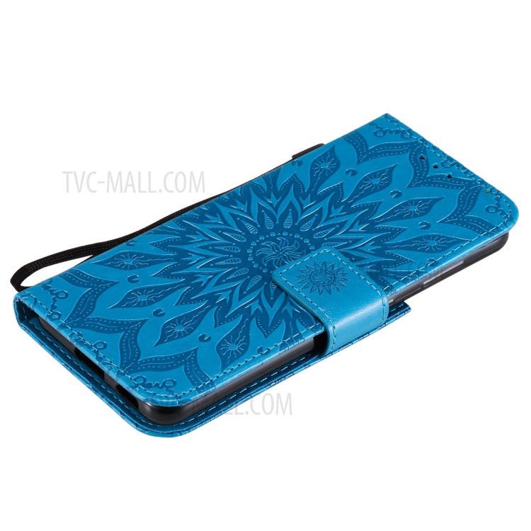 Imprint Sunflower Leather Wallet Case for Samsung Galaxy S21+ 5G - Blue-8
