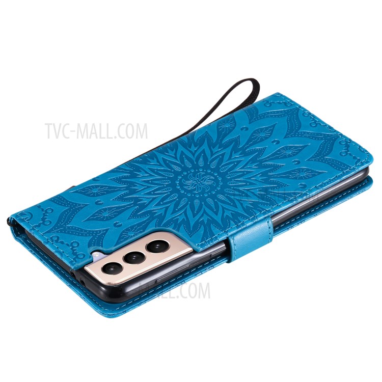 Imprint Sunflower Leather Wallet Case for Samsung Galaxy S21+ 5G - Blue-9