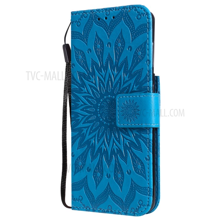 Imprint Sunflower Leather Wallet Case for Samsung Galaxy S21 5G - Blue-3