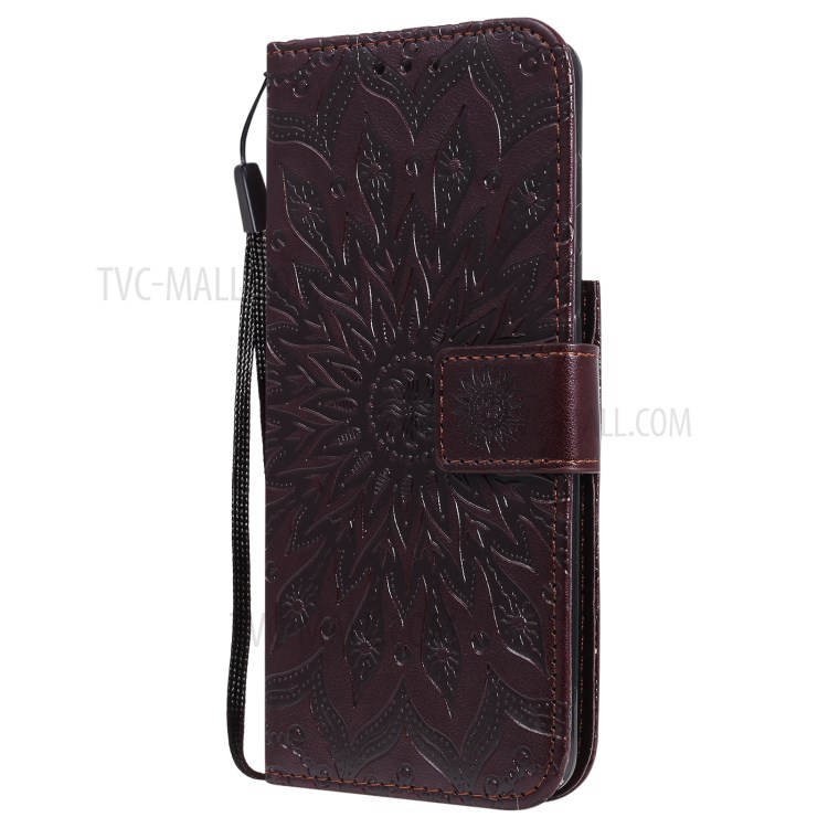 Imprint Sunflower Leather Wallet Case for Samsung Galaxy S21 5G - Brown-3