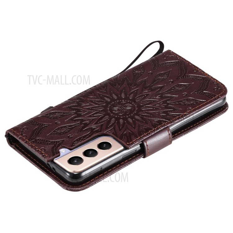 Imprint Sunflower Leather Wallet Case for Samsung Galaxy S21 5G - Brown-8