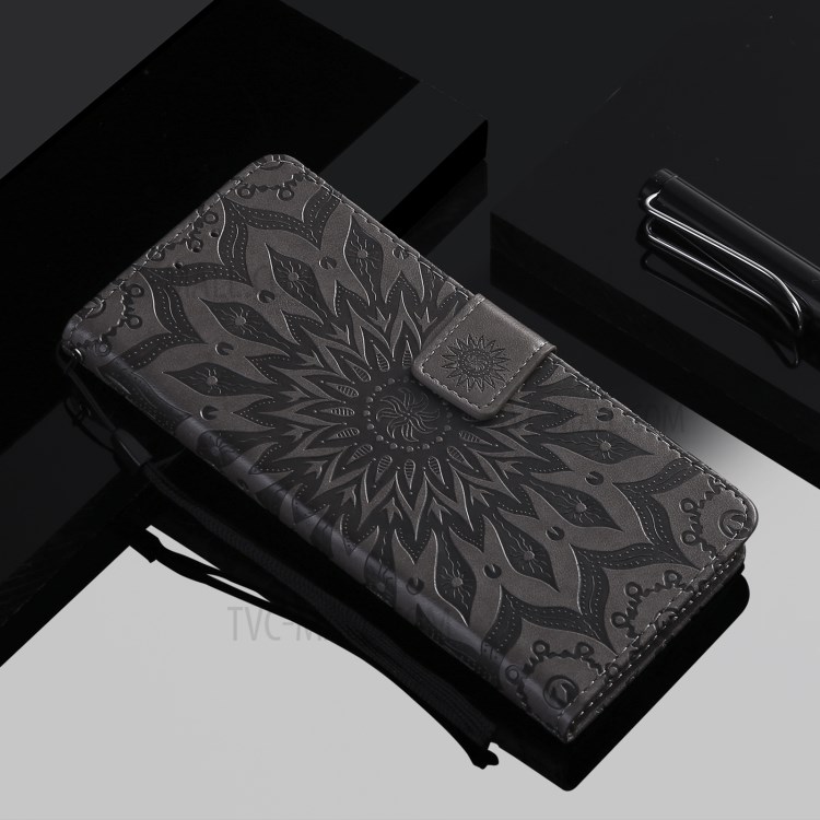 Imprint Sunflower Leather Wallet Case for Samsung Galaxy S21 5G - Grey-10