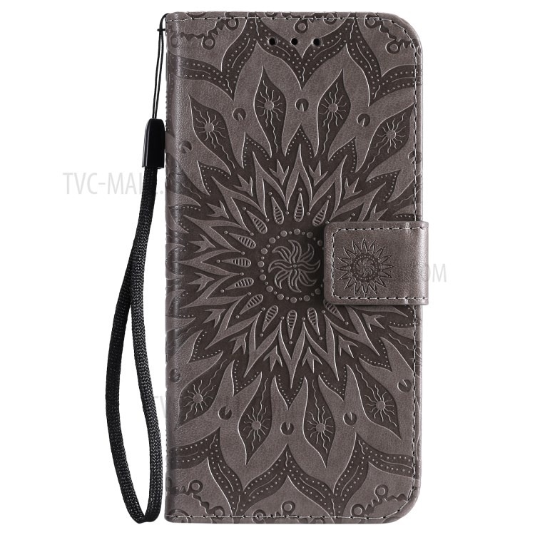 Imprint Sunflower Leather Wallet Case for Samsung Galaxy S21 5G - Grey-2