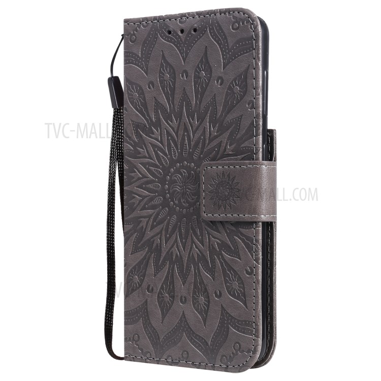 Imprint Sunflower Leather Wallet Case for Samsung Galaxy S21 5G - Grey-3