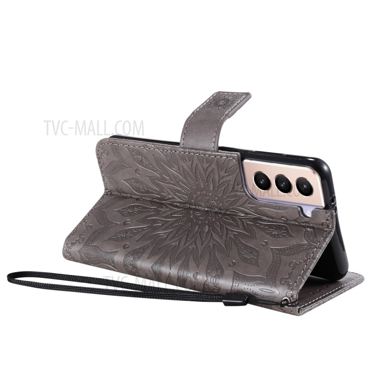 Imprint Sunflower Leather Wallet Case for Samsung Galaxy S21 5G - Grey-6