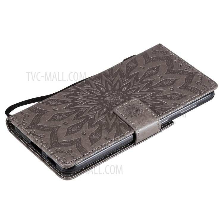 Imprint Sunflower Leather Wallet Case for Samsung Galaxy S21 5G - Grey-9