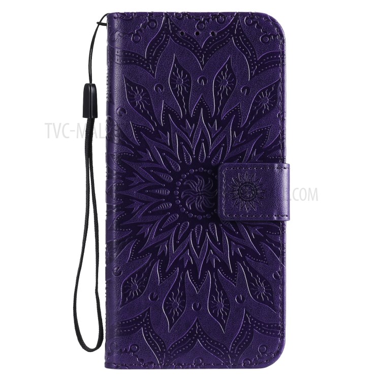 Imprint Sunflower Leather Wallet Case for Samsung Galaxy S21 5G - Purple-2