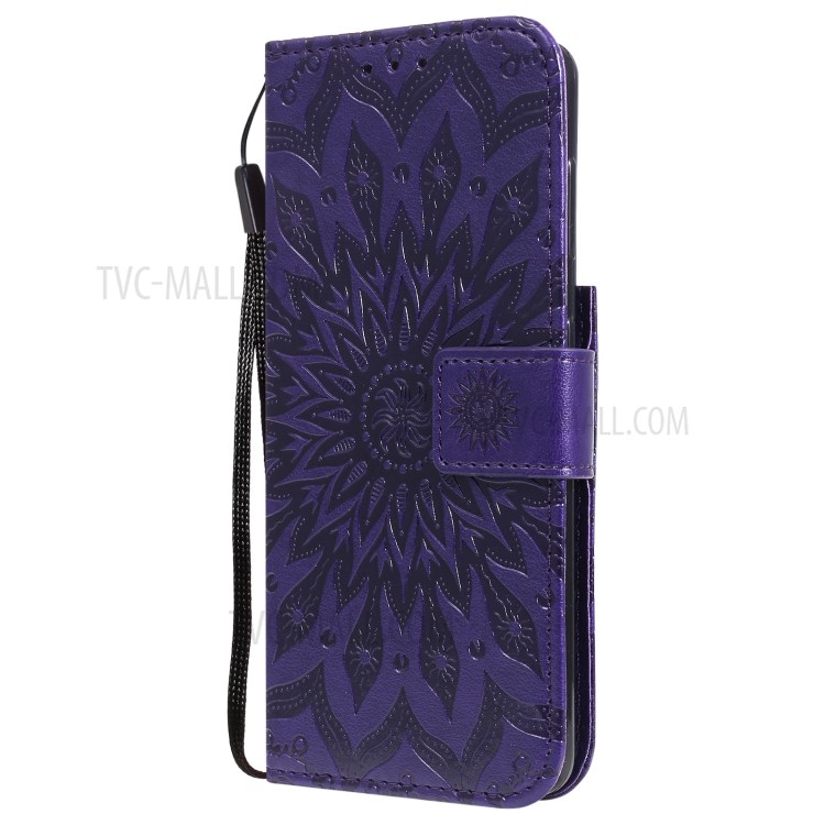 Imprint Sunflower Leather Wallet Case for Samsung Galaxy S21 5G - Purple-3