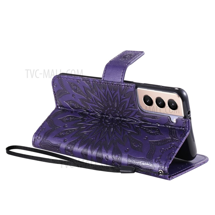 Imprint Sunflower Leather Wallet Case for Samsung Galaxy S21 5G - Purple-6
