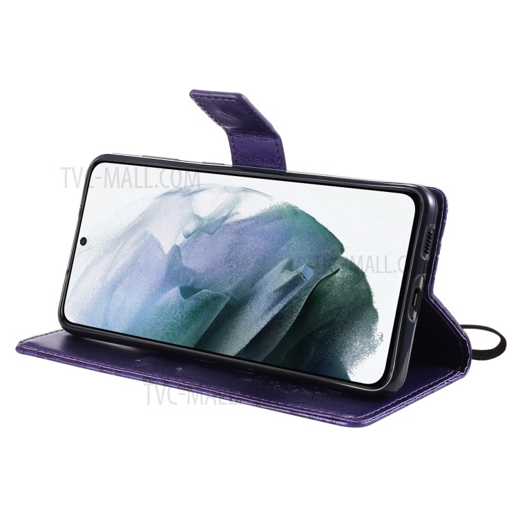 Imprint Sunflower Leather Wallet Case for Samsung Galaxy S21 5G - Purple-7