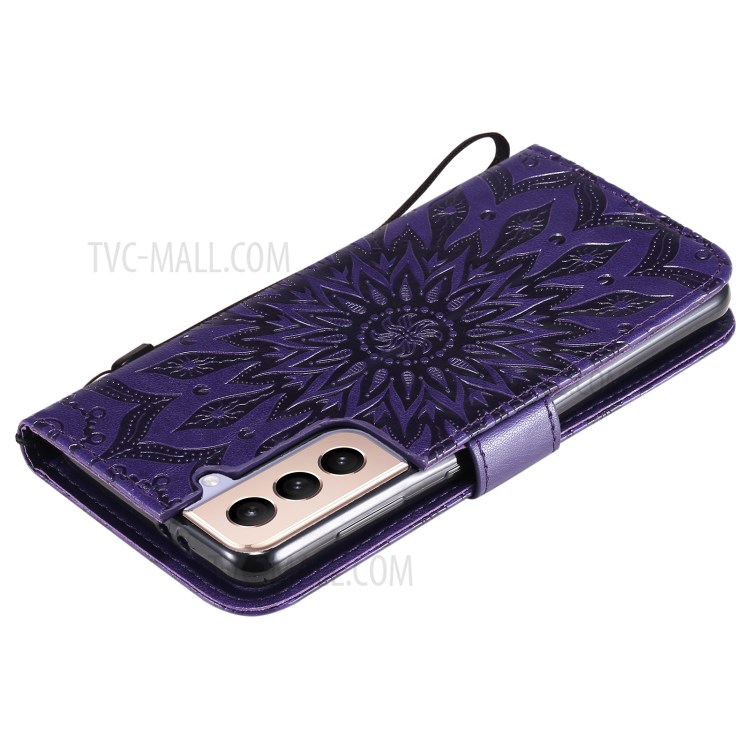 Imprint Sunflower Leather Wallet Case for Samsung Galaxy S21 5G - Purple-8