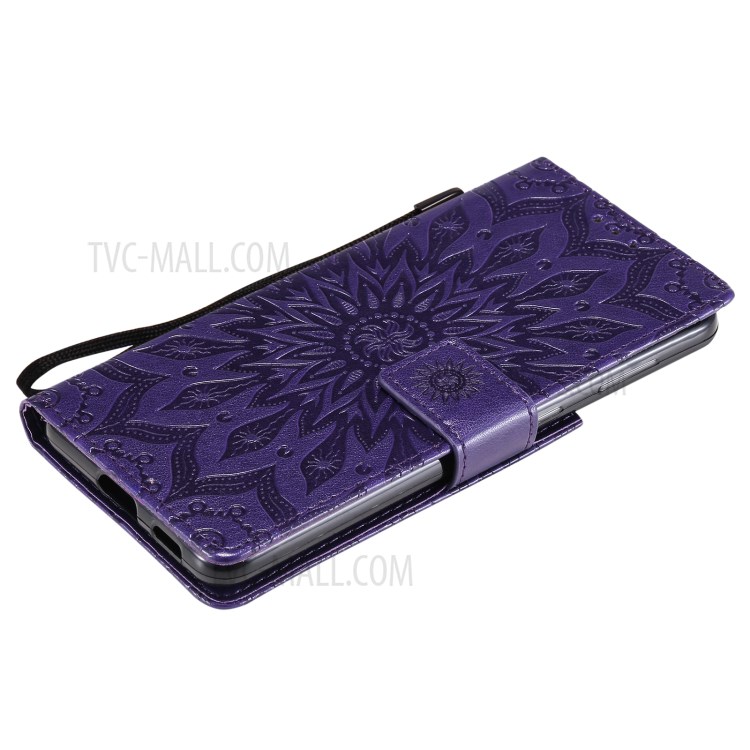 Imprint Sunflower Leather Wallet Case for Samsung Galaxy S21 5G - Purple-9