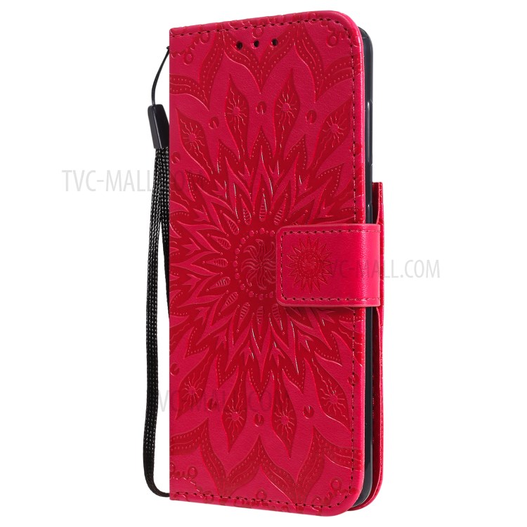 Imprint Sunflower Leather Wallet Case for Samsung Galaxy S21 5G - Red-3
