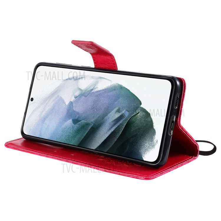 Imprint Sunflower Leather Wallet Case for Samsung Galaxy S21 5G - Red-7