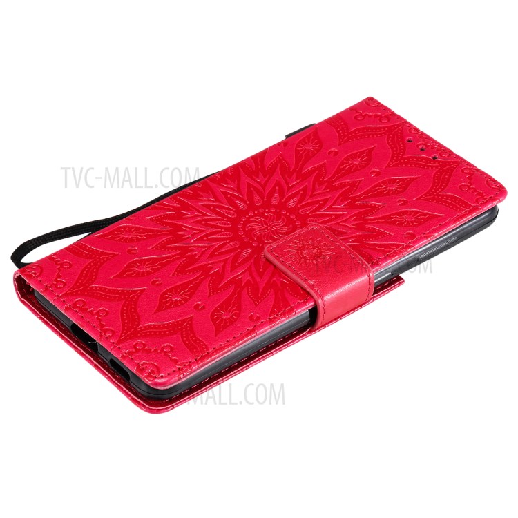 Imprint Sunflower Leather Wallet Case for Samsung Galaxy S21 5G - Red-9