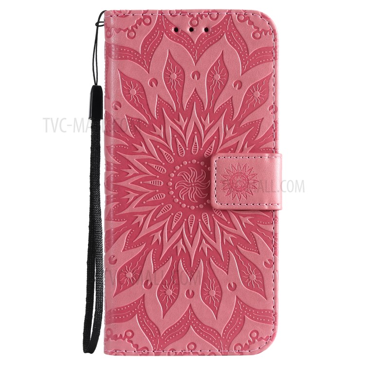 Imprint Sunflower Leather Wallet Case for Samsung Galaxy S21 5G - Pink-2