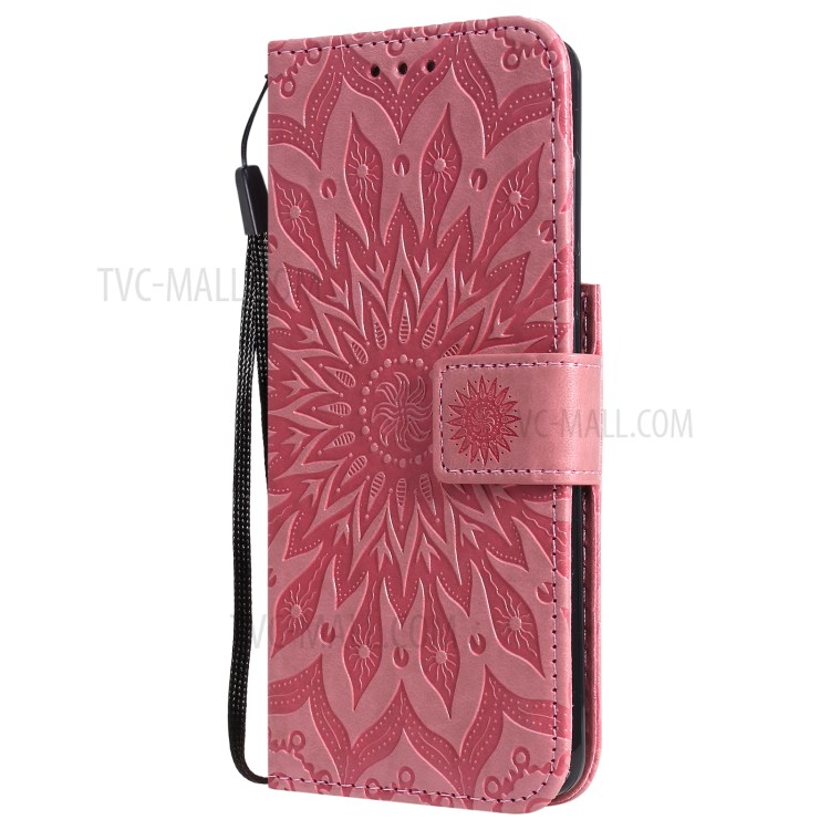 Imprint Sunflower Leather Wallet Case for Samsung Galaxy S21 5G - Pink-3
