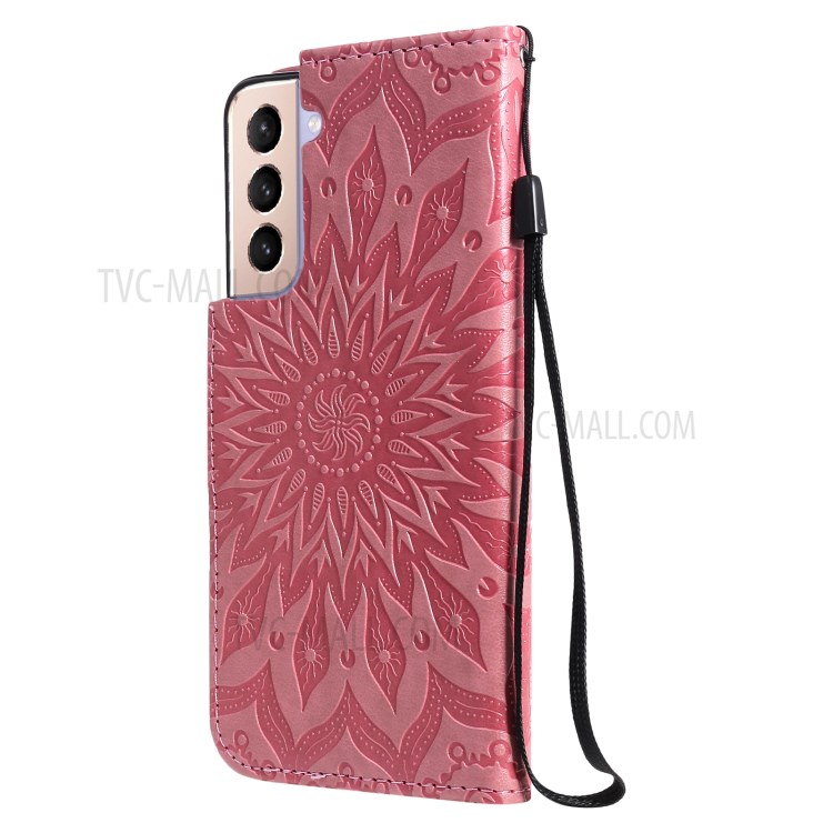 Imprint Sunflower Leather Wallet Case for Samsung Galaxy S21 5G - Pink-4