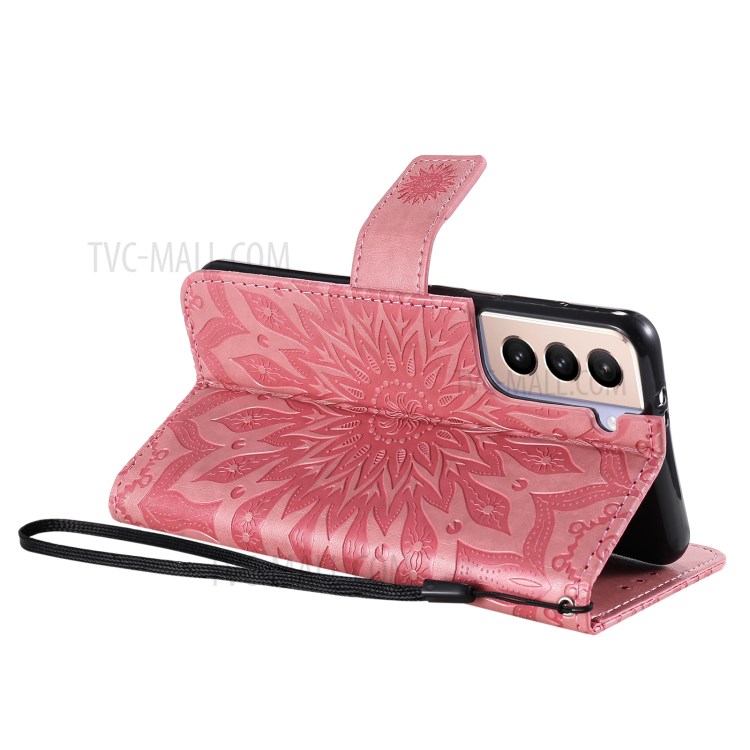 Imprint Sunflower Leather Wallet Case for Samsung Galaxy S21 5G - Pink-6