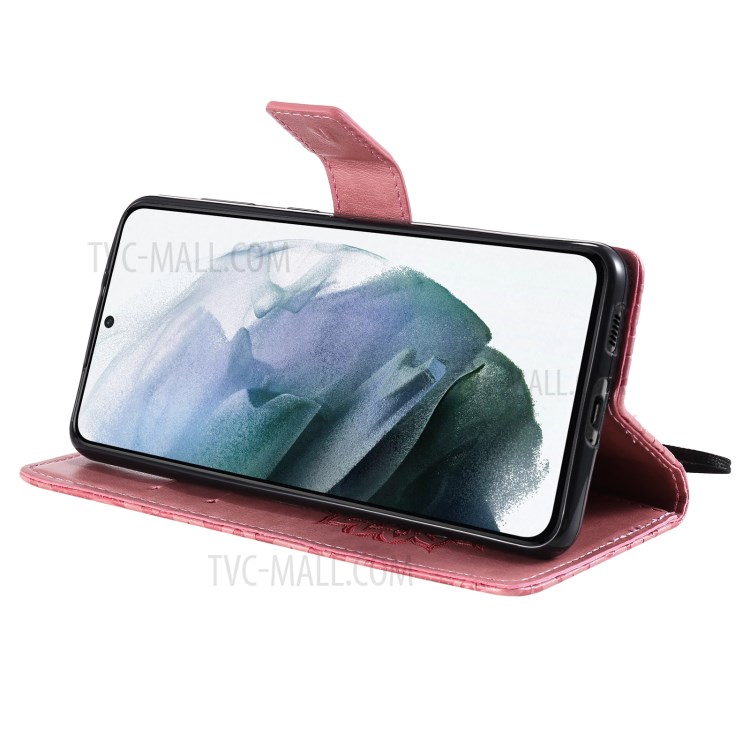 Imprint Sunflower Leather Wallet Case for Samsung Galaxy S21 5G - Pink-7