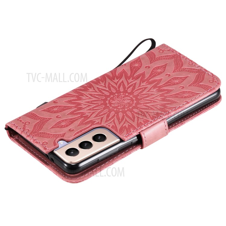 Imprint Sunflower Leather Wallet Case for Samsung Galaxy S21 5G - Pink-8