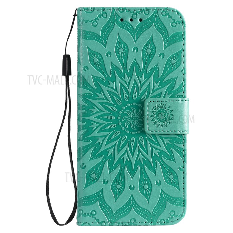 Imprint Sunflower Leather Wallet Case for Samsung Galaxy S21 5G - Green-2