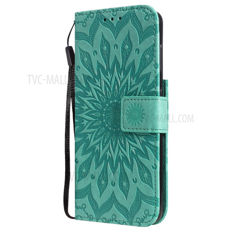 Imprint Sunflower Leather Wallet Case for Samsung Galaxy S21 5G - Green-3