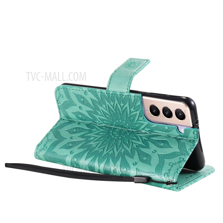 Imprint Sunflower Leather Wallet Case for Samsung Galaxy S21 5G - Green-6